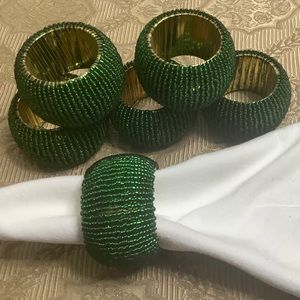 luxurious set of 6 Green Beaded Napkin Ring Holders.